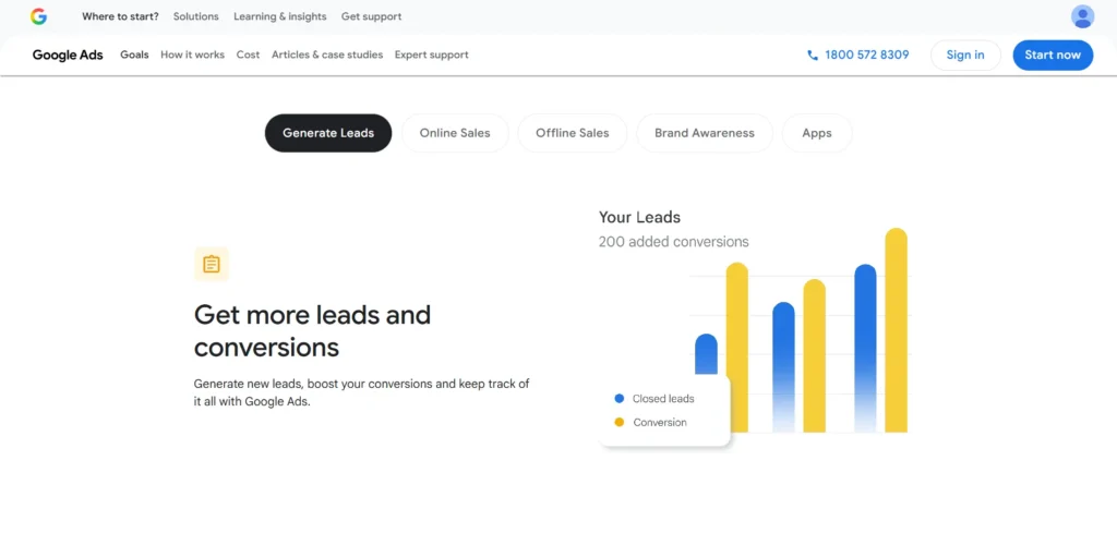 Google Ads campaign objective selection process