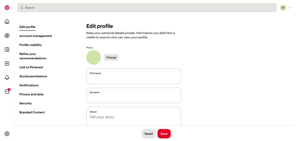 Profile architecture for Pinterest SEO