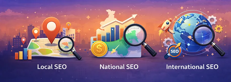 SEO cost variations in Bangalore by local, national, and international reach