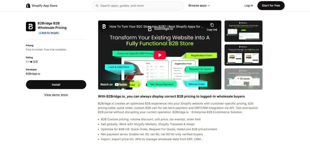 B2Bridge shopify b2b apps